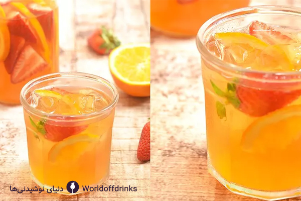 دنیای نوشیدنی ها - نوشیدنی چای سرد پرتقالی و توت فرنگی - آیس تی